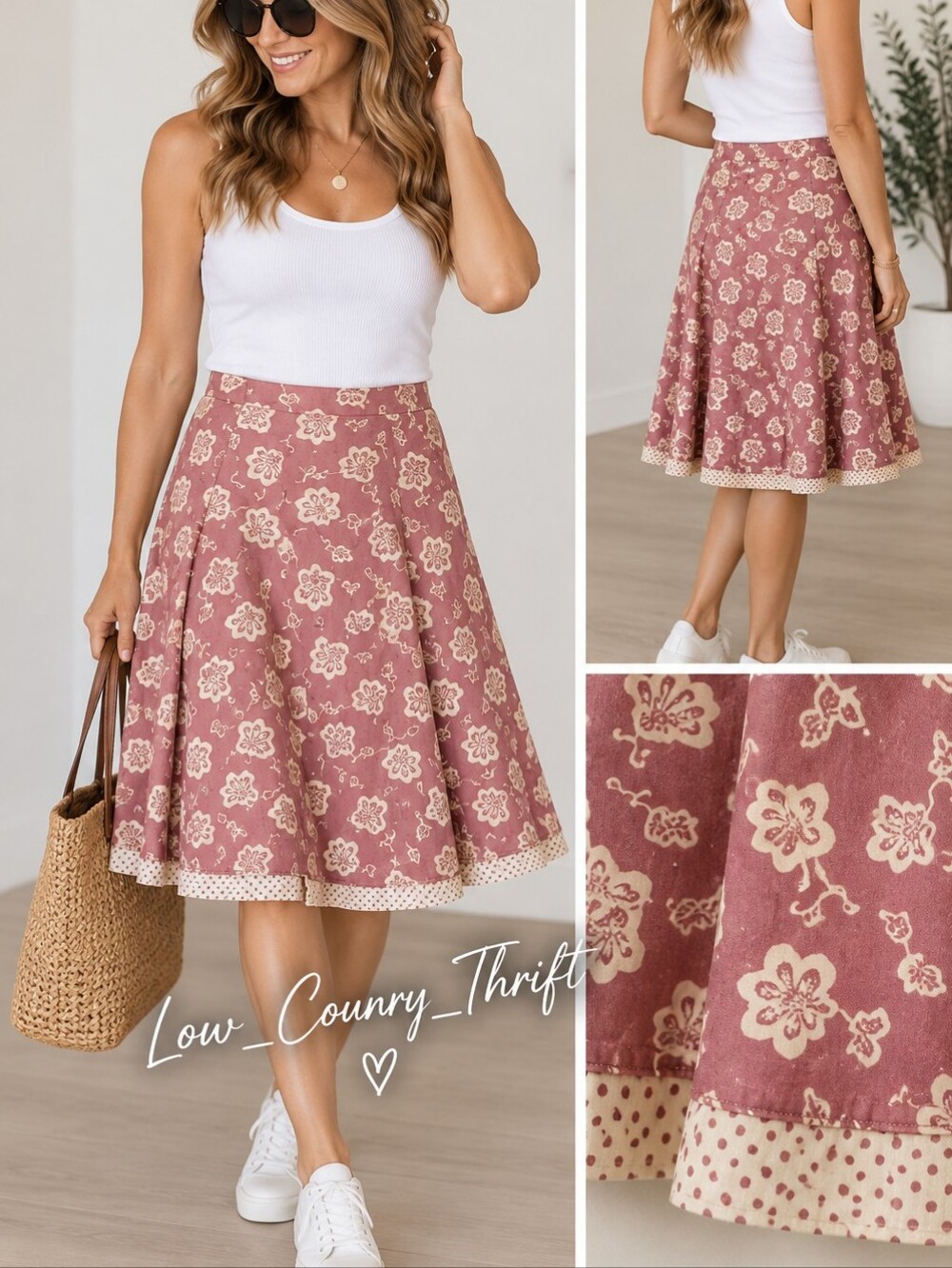 Weekend Max Mara Vintage Floral Skirt EU 42 US 8 Pink Cotton Made Italy